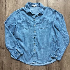 Anthro Eden Olivia Polka Dot Chambray Button Down
